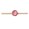 Detail of pink fabric flower with faux pearl on beige elastic nylon baby headband - Pink Pearl