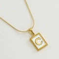 18K gold plated snake chain necklace featuring a rectangular shell pendant with letter C - C (With Chain)
