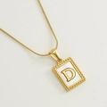 18K gold plated snake chain necklace with mother of pearl letter D pendant charm - D (With Chain)