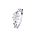 Silver S925 four-leaf clover ring with zircon hearts and vine-style band - Four Leaf Clover