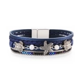 Exotic ocean theme multilayer leather bracelet with silver starfish and turtle charms - Dark Blue