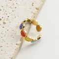 Anello in acciaio dorato con faccine sorridenti colorate in smalto su pietra - Oro