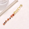 Detail of golden spiral hair rings with natural red agate and colorful stone beads - Red Long Dangle