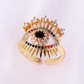 Adjustable golden evil eye ring featuring colorful cubic zirconia stones and eyelashes - Adjustable Open / Eyelash Evil Eye Style (Style 1)