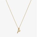 Detailed view of gold letter P pendant with lava texture and crystals on a fine chain - 925 Silver / Gold - Letter P
