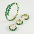 Set gioielli placcato oro 18k con pietre quadrate smeraldo con bracciale e orecchini - Verde