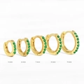 Set of five gold huggie hoop earrings with green zircon in sizes 5mm to 9mm - 6mm / Gold/Green Zirconia