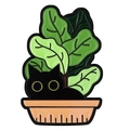Enamel pin featuring a black cat hiding behind a fiddle-leaf fig in an orange pot - XZ7439