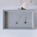 Asymmetric tassel earrings with green and blue fabric fringes on grey velvet tray - Small Ice Flower Velvet Empty Tray - No Lid