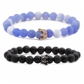 8mm lava stone beaded bracelet set with crown charms for men and women - Style 2 Rose Gold Crown Set