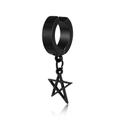 Minimalist black stainless steel hoop earring with a hanging pentagram star pendant - Clip-On Earrings / Black