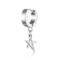 Silver stainless steel huggie hoop earring featuring a hollow star pendant with mirror reflection - Ear Buckle / Steel