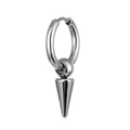 Classic silver stainless steel hollow cross dangle earring with punk style cone charm - Long Conical Pendant