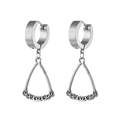 Vintage stainless steel silver hoop earrings with engraved triangular feather pendant - Triangle Pattern (Single Piece)