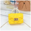 Mini yellow crossbody bag with pearl handle and quilted pattern for girls - Yellow