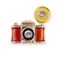 Broche de cámara retro en esmalte rojo y metal dorado con cristales brillantes - Cámara (xz4627)