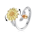 S925 Silber Sonnenblumen-Spinner-Ring mit Biene und Gravur 'You are my sunshine' - Einstellbar Offen / Ring