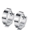 Minimalist silver stainless steel hoop earrings in a smooth arched huggie style design - Thin Round Hoop Style (ER-003 Steel)
