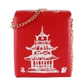 Kreative rote Umhängetasche im China-Box-Stil mit Pagodendruck und goldener Kette - Rot