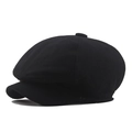 Classic black wool newsboy cap with textured finish and traditional eight-panel design - L (58-60cm) / Woolen Black