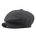 Classic charcoal grey newsboy cap in warm wool blend fabric for winter styles - L (58-60cm) / Woolen Dark Grey