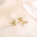 Elegant 925 silver golden flower earrings with micro-inlaid zircon crystals for women - Asymmetric Flower / Gold