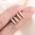 Minimalist S925 silver double bar stud earrings with sparkling cubic zirconia inlay - Gold