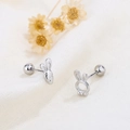 Asymmetric S925 sterling silver rabbit and carrot stud earrings with secure screw backs - Silver