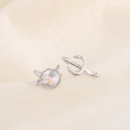 S925 silver devil moonstone stud earrings featuring crystal horns and a trident motif - Silver
