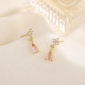 Eleganti orecchini a goccia in argento S925 dorato con cristallo rosa e fiorellini - Oro