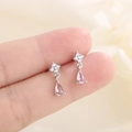 Orecchini a goccia in argento S925 con pietra rosa a forma di pera e cristalli scintillanti - Argento