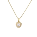 Golden heart pendant necklace with large clear zircon stone on a sleek box chain - Gold Heart White Zircon