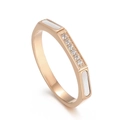 Anello ottagonale in acciaio oro rosa con inserto in conchiglia bianca e cristalli - US 6 / Stile Oro Rosa (KR104133-YH)