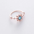 Detail of rose gold ring with blue square gemstone and pink zircon floral accents - 4#12951B (Blue) Fixed Size