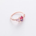 Macro view of rose gold floral ring with colorful gems and tiny crystal zircon stones - 5#12952A (Gold) Fixed Size