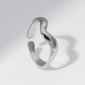 Anillo abierto de ondas en acero inoxidable plateado, diseño minimalista ajustable mujer - Talla 7 (Ajustable) / Color Acero