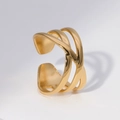 Minimalist gold multi-layer cross open ring with high-polished stainless steel finish - Adjustable (Size 8) / Gold