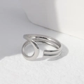 Polished silver stainless steel open ring with a modern geometric twisted design - Size 7 (Adjustable) / Steel