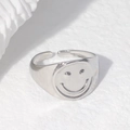 Anello regolabile in acciaio inossidabile argento con faccina sorridente minimalista - Taglia 7 (Regolabile) / Color Acciaio