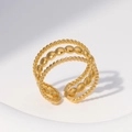 Anillo abierto ajustable de tres capas perladas en acero inoxidable chapado en oro 18k - Dorado