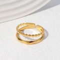Minimalist double-layered gold open ring featuring beaded and twisted rope textures - Size 7 (Adjustable) / Gold