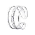 Minimalistischer silberner dreilagiger Ring mit glatten und gehämmerten Metalltexturen - US 7 / Stahlfarbe