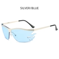 Fashion punk flame-shaped rimless sunglasses with silver metal frame and blue lenses - Silver/Blue