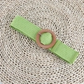 Detail of light green woven belt featuring a round wooden buckle and fine texture - Round Buckle Green
