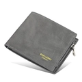 Kurze Herren-Brieftasche aus grauem PU-Leder, zweifach faltbar mit Reißverschlussfach - Schwarz