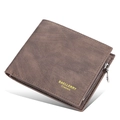 Braune kurze Lederbrieftasche für Herren mit Reißverschluss und Markenlogo - Braun