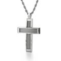Collana con ciondolo a croce in acciaio inossidabile hip hop con trama a cavo argento - Ciondolo a Croce Argento (KP83906-KFC)