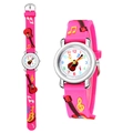 Detailed view of pink silicone strap with 3D embossed guitar and music note patterns - Rose Red