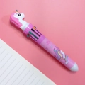 Pink multi-color retractable ballpoint pen with 3D unicorn topper for journaling - Unicorn-Pink