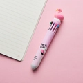 Pink cartoon 10-color ballpoint pen with a 3D flamingo topper for students - Flamingo - Pink